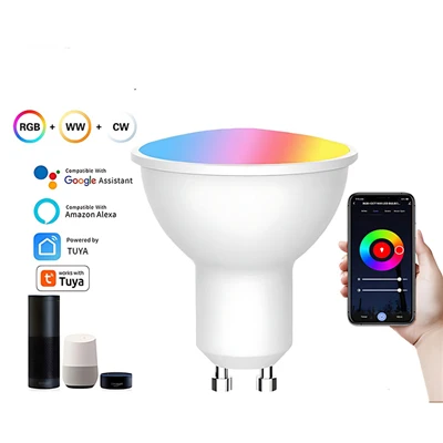 Braiteoir Cliste RGB CW bleibíní LED: 5-9W, GU10/MR16, Guth/WiFi/Bluetooth Dimming